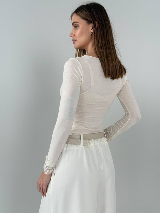 Кашеміровий лонгслів із мереживною обробкою PANNA