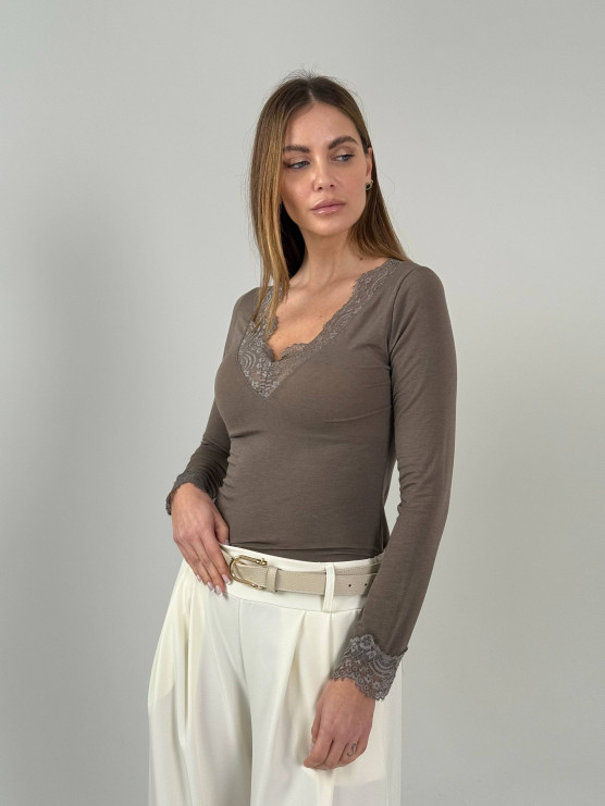 Кашеміровий лонгслів із мереживною обробкою FANGO