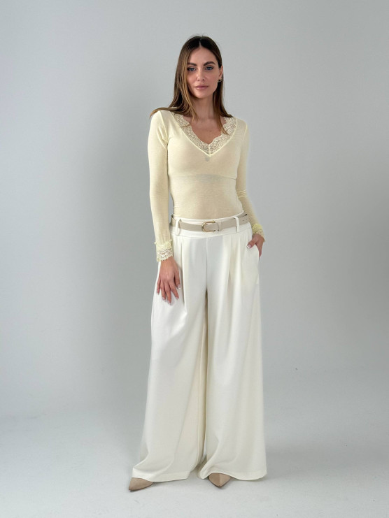 Кашеміровий лонгслів із мереживною обробкою GIALLO